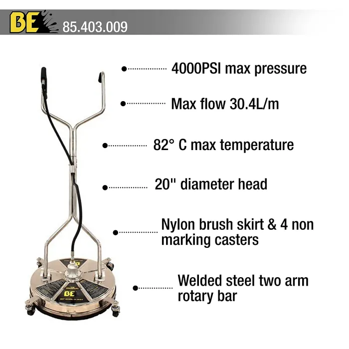 BE PRESSURE WHIRL-A-WAY 20" STAINLESS STEEL FLAT SURFACE CLEANER