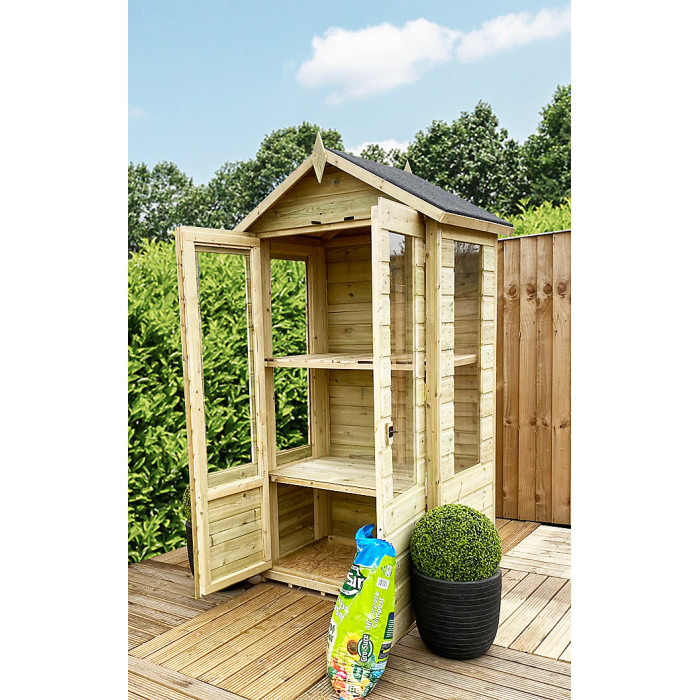 3 x 2 Pressure Treated Wooden T&G Wooden Apex Mini Greenhouse (3' x 2' / 3ft x 2ft)