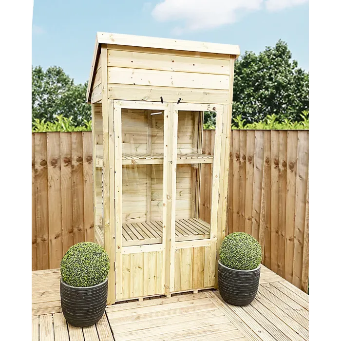 3 x 2 Pressure Treated Wooden T&G Wooden Pent Mini Greenhouse (3' x 2' / 3ft x 2ft)