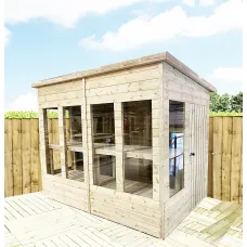 12 x 5 Pressure Treated Wooden T&G Pent Potting Greenhouse + Bench (12' x 5' / 12ft x 5ft)