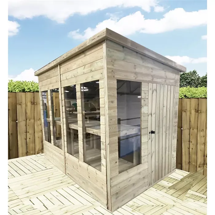 16 x 6 Pressure Treated Wooden T&G Pent Potting Greenhouse + Bench (16' x 6' / 16ft x 6ft)