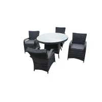 Furniture One Rattan Effect Grey Round 4 Seater Dining Set Table & chair set NO ASSEMBLY & ALUMINIUM FRAME