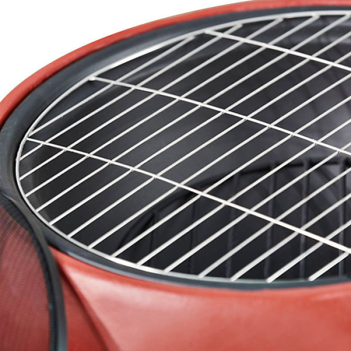 Teamson Home Outdoor Garden Wood Burning Fire Pit, Log Burner with Poker, Grill & Lid, Concrete Base, Red - 53 x 53 x 47 (cm)