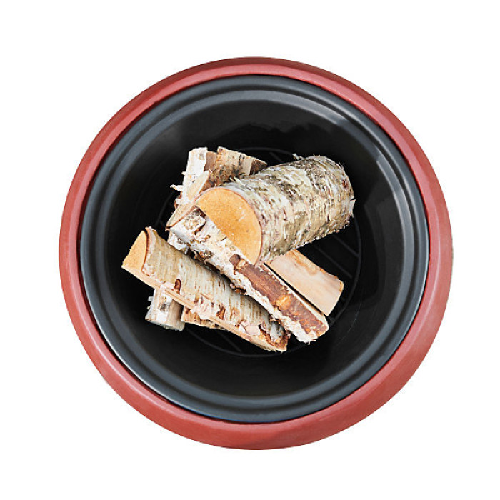 Teamson Home Outdoor Garden Wood Burning Fire Pit, Log Burner with Poker, Grill & Lid, Concrete Base, Red - 53 x 53 x 47 (cm)