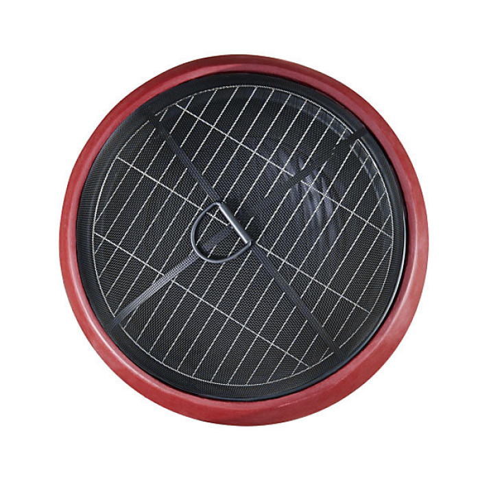 Teamson Home Outdoor Garden Wood Burning Fire Pit, Log Burner with Poker, Grill & Lid, Concrete Base, Red - 53 x 53 x 47 (cm)