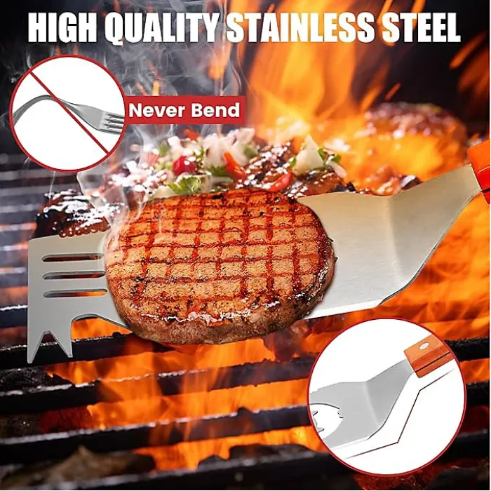 in 1 Grill Spatula, Multi-Function Cooking Utensil with Wooden Handle, Stainless Steel Grill Spatula, Ideal Cooking Accessory
