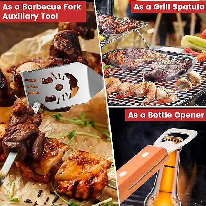 in 1 Grill Spatula, Multi-Function Cooking Utensil with Wooden Handle, Stainless Steel Grill Spatula, Ideal Cooking Accessory