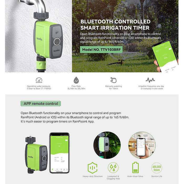 WiFi Water Timer, Brass Inlet, 6 Schedules, Smart Irrigation Sprinkler Hose Timer for Garden, APP/Voice Remote Control, Weather