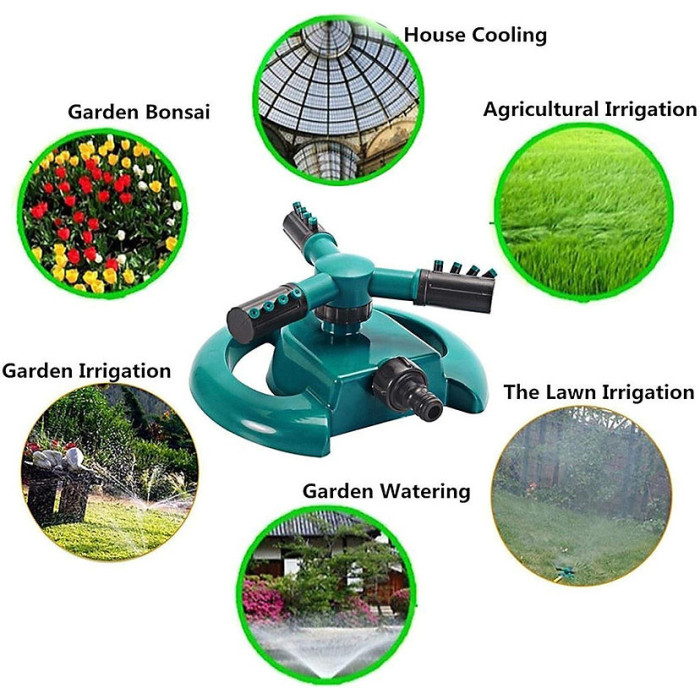 Garden Sprinkler Automatic Lawn Water Sprinkler 360 Degree 3 Arm Rotating Sprinklers System