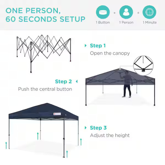 10 ft. x 10 ft. Blue Easy Setup Pop Up Canopy Instant Portable Tent with 1-Button Push and Carry Case