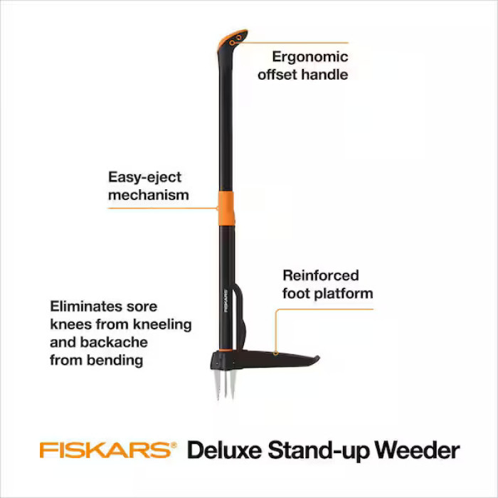 34 in. Stand up 4 Claw Long Handle Weed Puller Tool; Heavy Duty Garden, Lawn and Dandelion Weeder, Easy-Eject No Bending