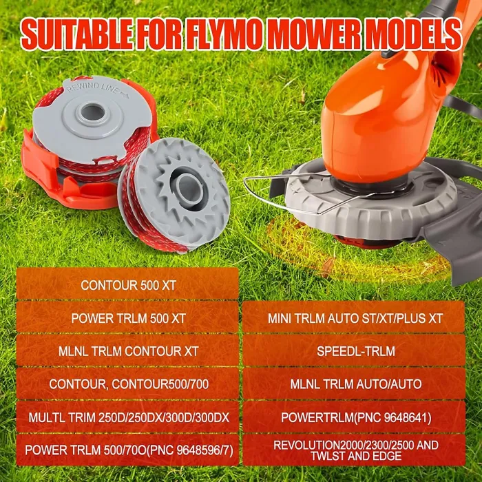 6 Strimmer Spools and 1 FLY060 for Flymo Contour XT Mini Trim Power 1.5mm Dual Auto Feed Spools