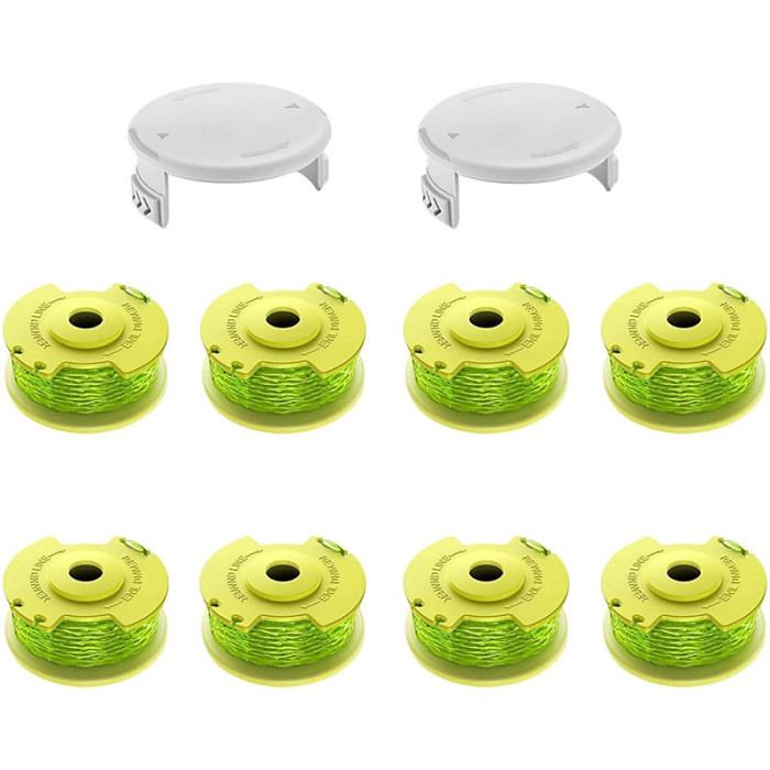 8 Pcs Spool and 2 covers Strimmer Spool Line for Ryobi One PLUS+ AC80RL3 Cordless Trimmers