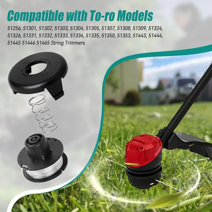 6 Spool2 Cap2 Spring String Trimmer Compatible with Toro 51256 51301 51302 Replacement Spool for 10 to 15inch Trimmers