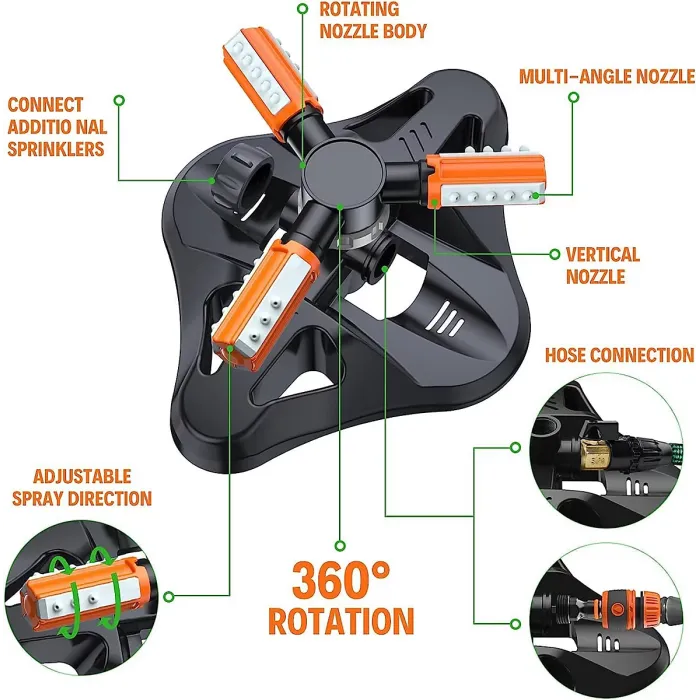 Garden Sprinkler Automatic 360 Degree Rotating Irrigation Grass Water Sprayer System Garden Hose Sprinkler for Yard