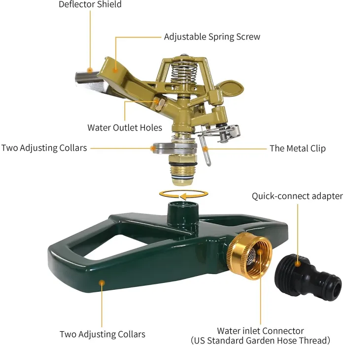 Impact Sprinklers for Yard with Metal Base Heavy Duty Zinc Alloy Water Sprinkler for Lawn Automatic 360 degree Roating