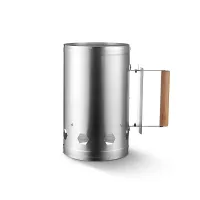 Barbecue Chimney Starter With Wooden Handle Silver Approx 17 27 27 cm Wooden Handle Silver