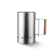 Barbecue Chimney Starter With Wooden Handle Silver Approx 17 27 27 cm Wooden Handle Silver