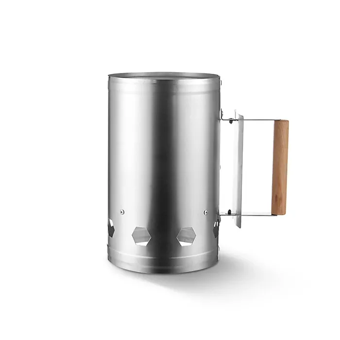 Barbecue Chimney Starter With Wooden Handle Silver Approx 17 27 27 cm Wooden Handle Silver