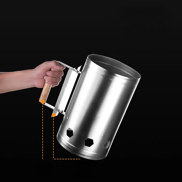 Barbecue Chimney Starter With Wooden Handle Silver Approx 17 27 27 cm Wooden Handle Silver