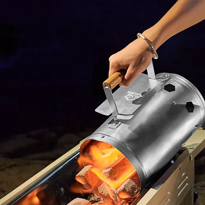 Barbecue Chimney Starter With Wooden Handle Silver Approx 17 27 27 cm Wooden Handle Silver