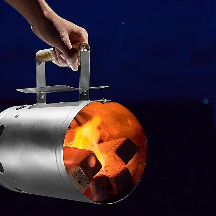 Barbecue Chimney Starter With Wooden Handle Silver Approx 17 27 27 cm Wooden Handle Silver