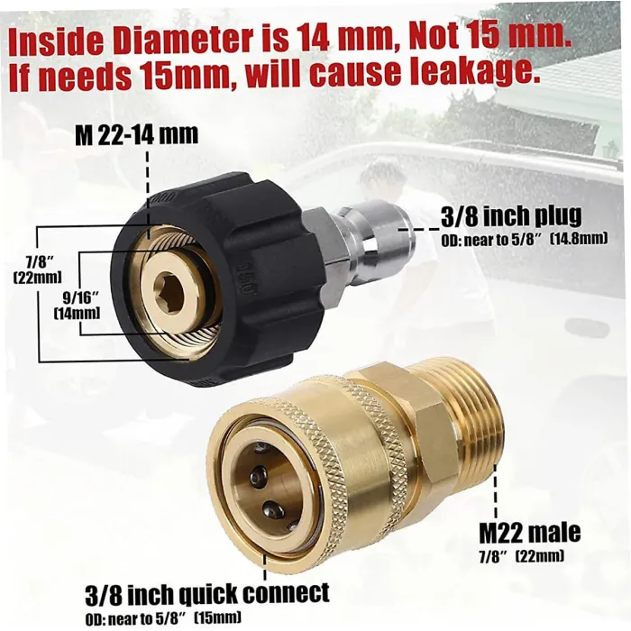 Quick Connect 8pcs High Pressure Washer Adapter Set Durable Brass Fittings M22 Female Swivel to 3 8 3 4