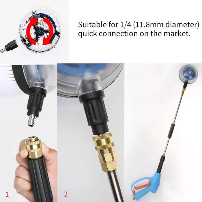 Rotary Wash Brush 360 Degrees Fan Shaped Power Washer Attachment for High Pressure Water Gun with 1 4 Quick Connector