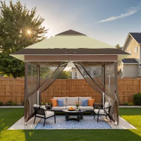10 ft. x 10 ft. Patio Gazebo Sun Shade Canopy Tent with 4-Sandbags, Khaki