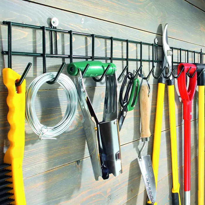 Extra-Long Tool Rack - Wall Mounted Garden Tool Holder with 16 Hooks for Shed or Garage - Measures H11.5cm x W100cm