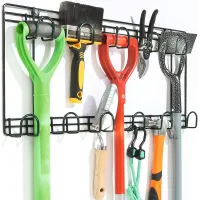Double Garden Tool Rack - Wall Mounted Tool Holder with 11 Hooks for Shed or Garage - Measures W66.5 x H30.5cm