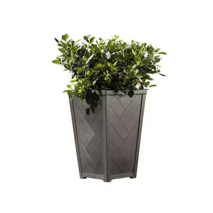 Tesoro 14 in. L x 14 in. W x 22 in. H 51 qts. Black Indoor/Outdoor Resin Decorative Pot