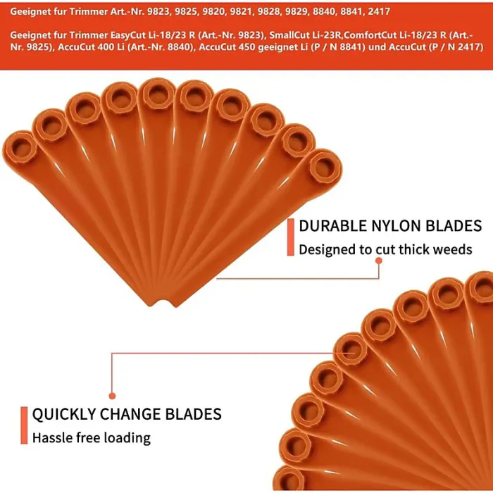 100 Pieces Pa6 Rotorcut Replacement Blades Compatible With Gardena Lawn Trimmer, Plastic Blade For Gardena Cordless String Trimmer