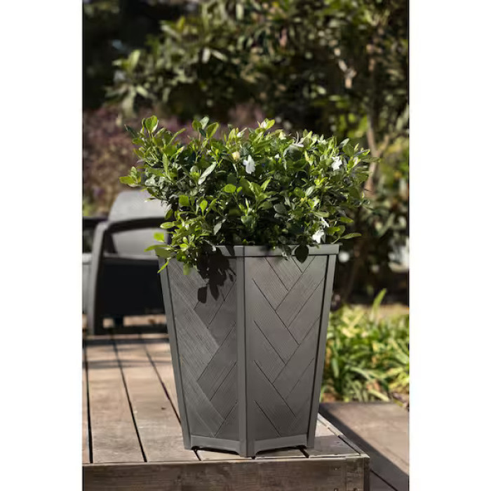 Tesoro 14 in. L x 14 in. W x 22 in. H 51 qts. Black Indoor/Outdoor Resin Decorative Pot