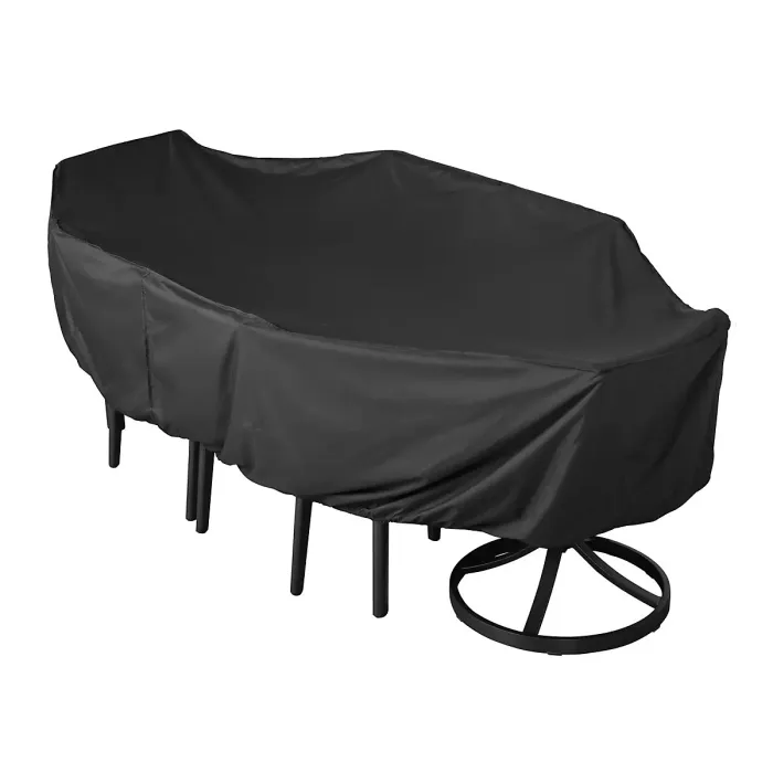 Agio Formia 7 Piece Outdoor Dining Set, Sintered Stone Table, Swivel Rocker Chairs, Sunbrella Cushions, Cover Included