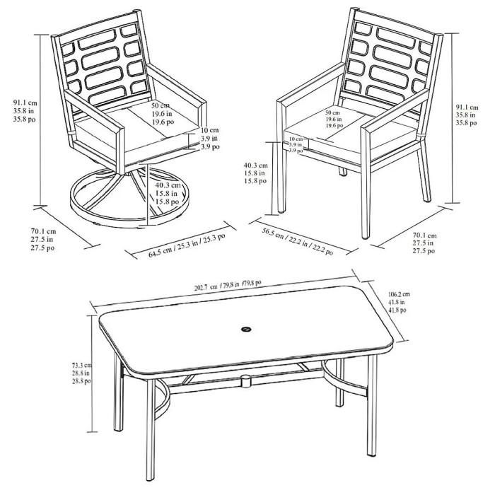 Agio Formia 7 Piece Outdoor Dining Set, Sintered Stone Table, Swivel Rocker Chairs, Sunbrella Cushions, Cover Included