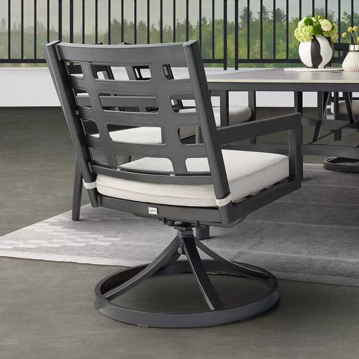 Agio Formia 7 Piece Outdoor Dining Set, Sintered Stone Table, Swivel Rocker Chairs, Sunbrella Cushions, Cover Included