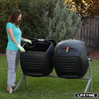Lifetime Dual Composter 2 x 189L (50 Gallon) Tumblers, Heavy Duty UV-Protected Polyethylene with Powder Coated Steel Frame