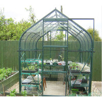 Vitavia Washington 3800 Greenhouse Package 6ft 2" x 6ft 2" (2x2m) with Toughened Glass,Steel Perimeter Base & 1-Tier Staging Table