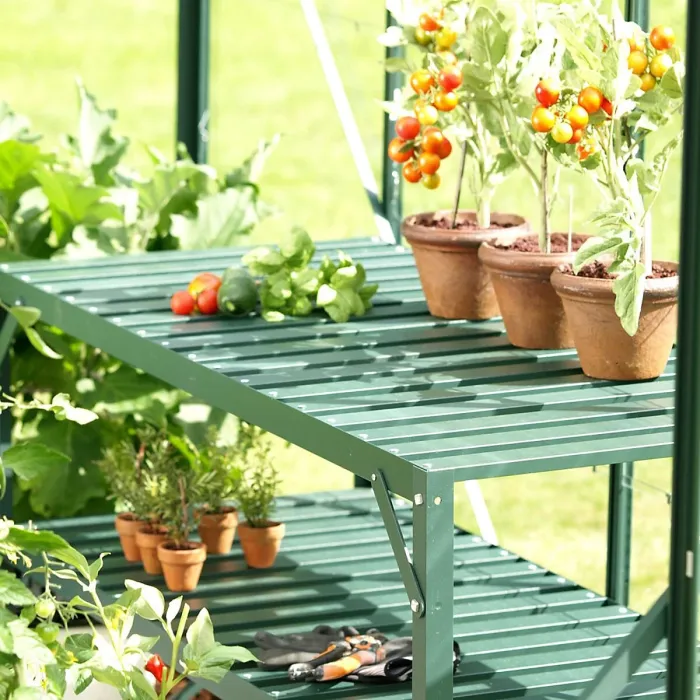 Vitavia Washington 3800 Greenhouse Package 6ft 2" x 6ft 2" (2x2m) with Toughened Glass,Steel Perimeter Base & 1-Tier Staging Table