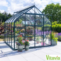 Vitavia Colorado 8300 Greenhouse 8ft 4"x10ft 6" (2.6x3.2m) Toughened Glass Double Doors Curved Eaves & 2-Tier Staging Table