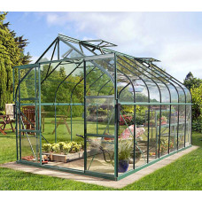 Vitavia Colorado 11500 Greenhouse 8ft 5"x14ft 7" (2.6x4.5m) Toughened Glass Double Doors Curved Eaves Steel Base & Staging Table