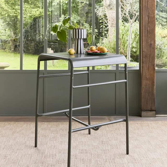 sweeek. 2-seater metal high garden table Amelia 70cm Khaki Green 70x70x95 cm