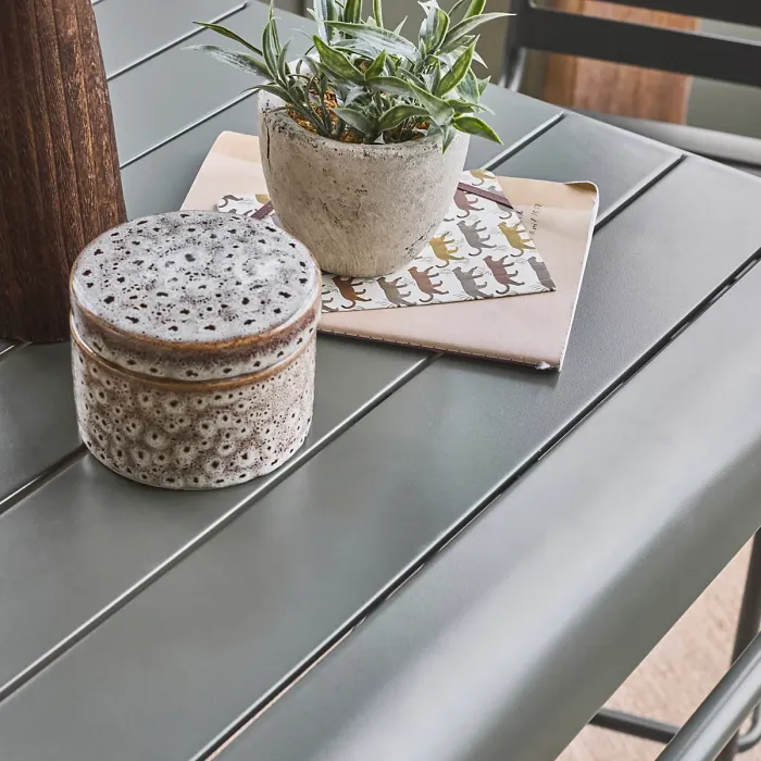 sweeek. 2-seater metal high garden table Amelia 70cm Khaki Green 70x70x95 cm