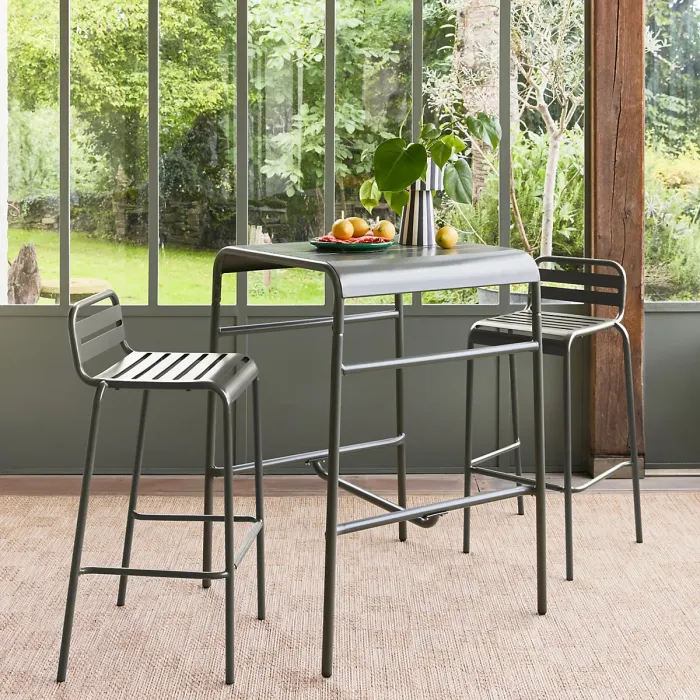 sweeek. 2-seater metal high garden table Amelia 70cm Khaki Green 70x70x95 cm