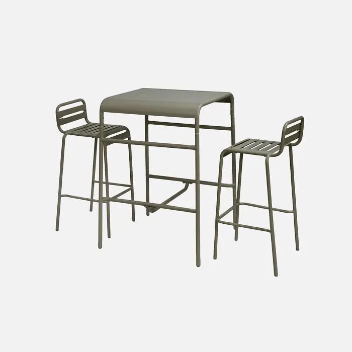 sweeek. 2-seater metal high garden table Amelia 70cm Khaki Green 70x70x95 cm