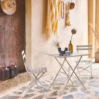 sweeek - 2-seater folding metal bistro garden table 70x70cm Emilia Beige 70x70x71 cm