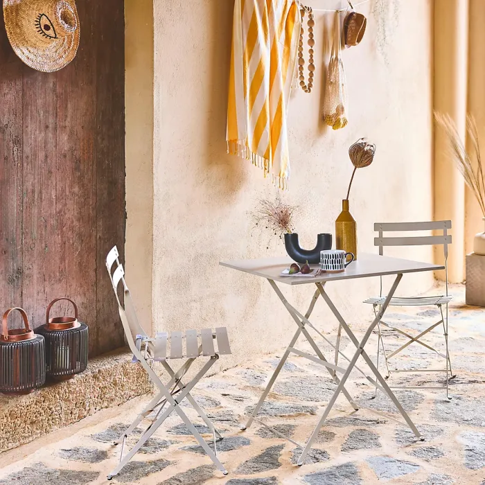 sweeek - 2-seater folding metal bistro garden table 70x70cm Emilia Beige 70x70x71 cm