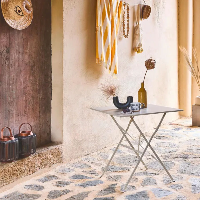 sweeek - 2-seater folding metal bistro garden table 70x70cm Emilia Beige 70x70x71 cm