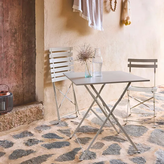 sweeek - 2-seater folding metal bistro garden table 70x70cm Emilia Beige 70x70x71 cm